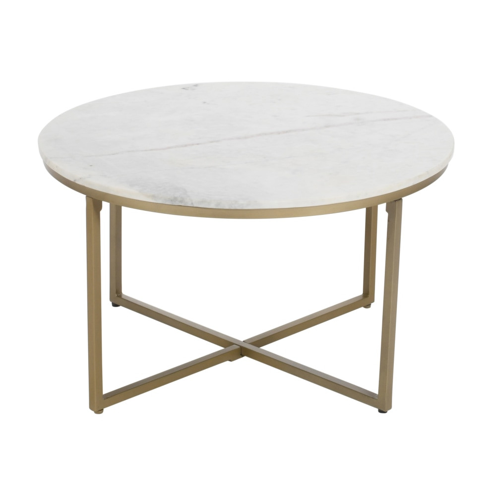 COAST TO COAST IMPORTS, LLC. Coast to Coast 73324  Geni Marble Round Coffee Table, 19inH x 32inW x 32inD, Riley White/Gold