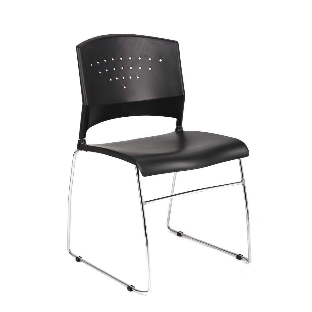 NORSTAR OFFICE PRODUCTS INC. Boss Office Products B1400-BK-4  Stack Chairs, Black/Chrome, Set Of 4 Chairs