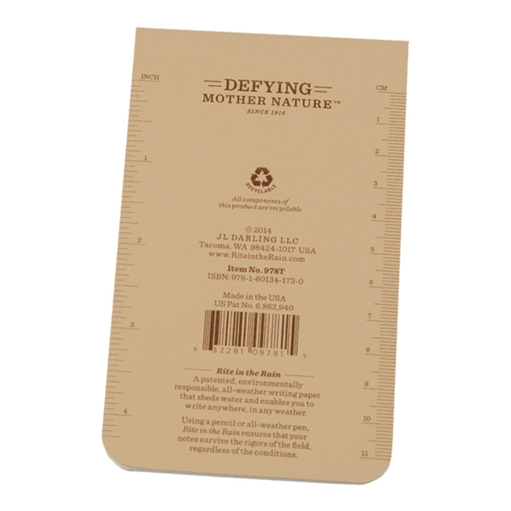 RITE IN THE RAIN 978T  Top-Bound Memo Books, 3-1/4in x 5-1/2in, Tan, Pack Of 12 Books