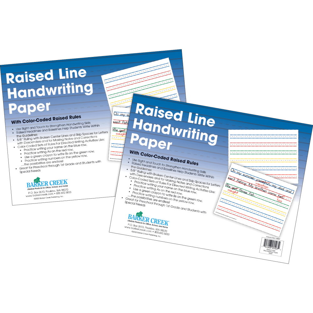 BARKER CREEK PUBLISHING, INC. Barker Creek 5503-02  Handwriting Paper, 8-1/2in x 11in, Raised Line, Pack Of 50 Sheets, Set Of 2 Packs