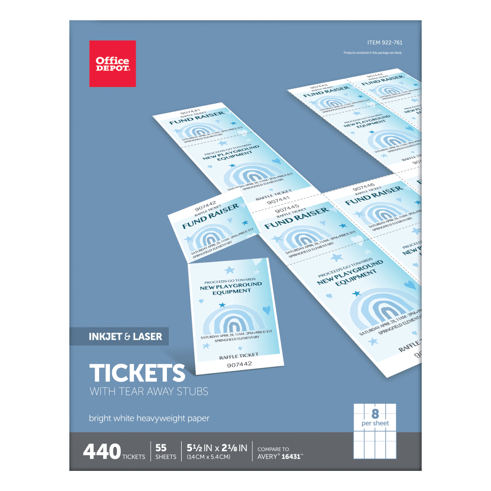 OFFICE DEPOT OD98856  Brand Inkjet/Laser Tickets, 5 1/2in x 2 1/8in, Bright White, Pack Of 440