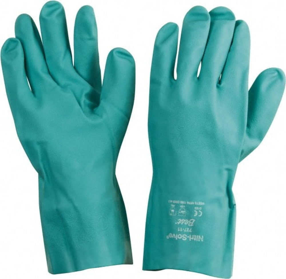 SHOWA 727-11 Chemical Resistant Gloves: 2X-Large, 15 mil Thick, Nitrile, Unsupported