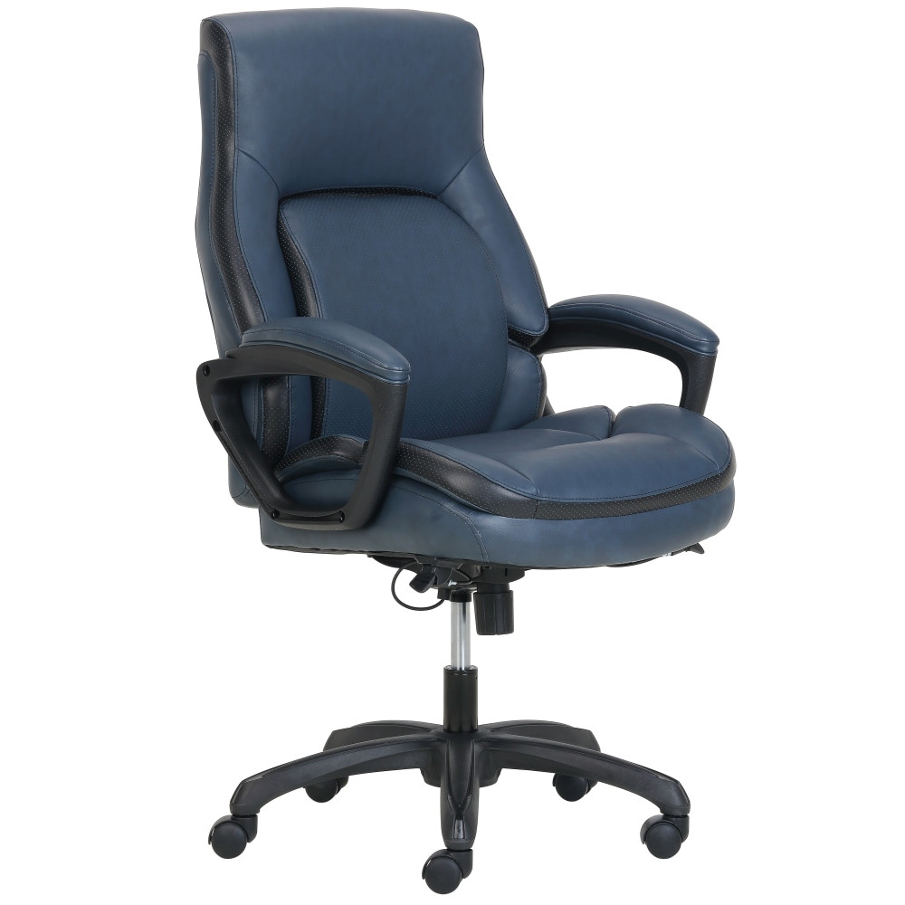 OFFICE DEPOT 51539-NVY Shaquille O-Neal Amphion Ergonomic Bonded Leather High-Back Executive Office Chair, Navy/Black