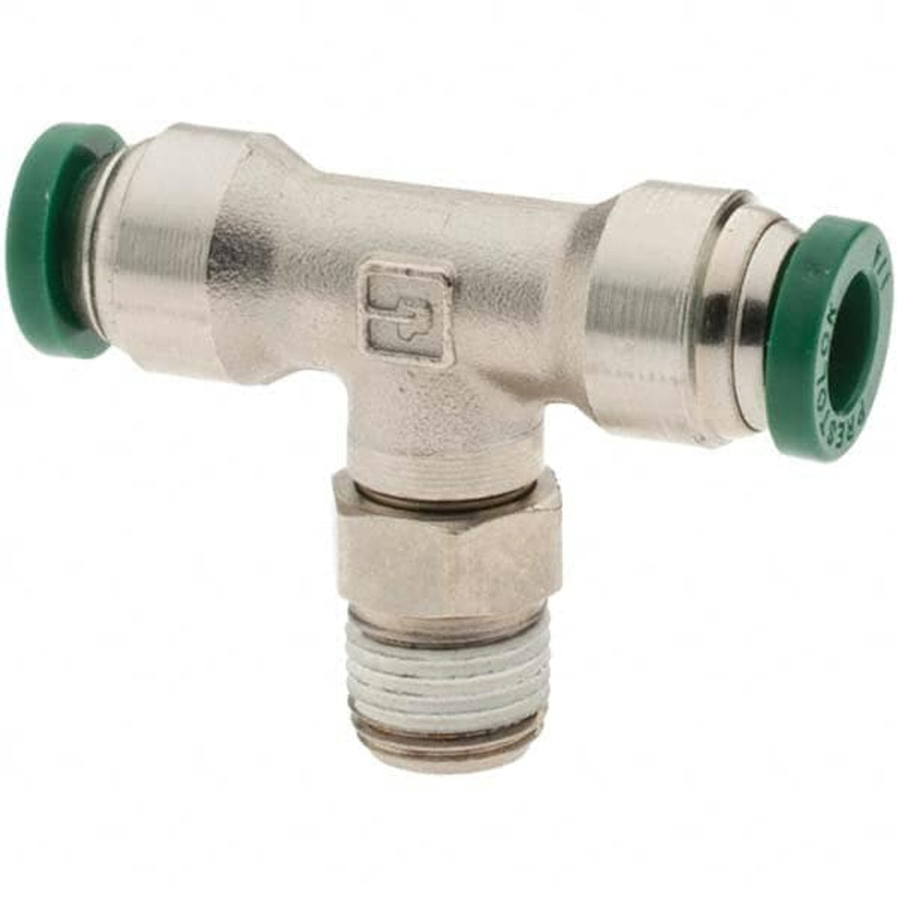 Parker 12556 Push-To-Connect Tube to Male & Tube to Male NPT Tube Fitting: Swivel Male Branch Tee, 1/8" Thread, 1/4" OD