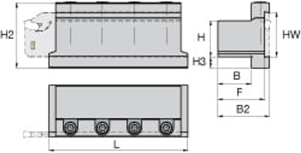 Kennametal 1878094 Tool Block Style A2TZN, 26mm Blade Height, 86mm OAL, 44mm OAH, Indexable Cutoff Blade Tool Block