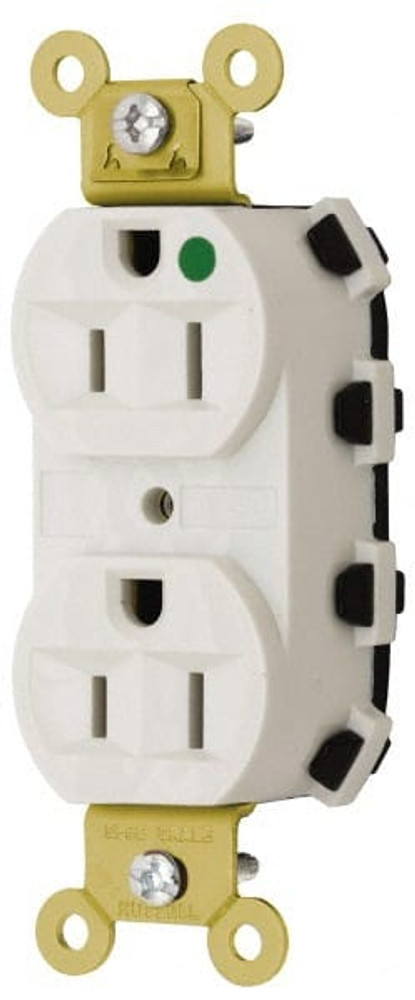 Hubbell Wiring Device-Kellems SNAP8200WA Straight Blade Receptacles; Receptacle Type: Duplex Receptacle ; Grade: Hospital ; Color: White ; Grounding Style: Self-Grounding ; Amperage: 15.0000 ; Voltage: 125V AC