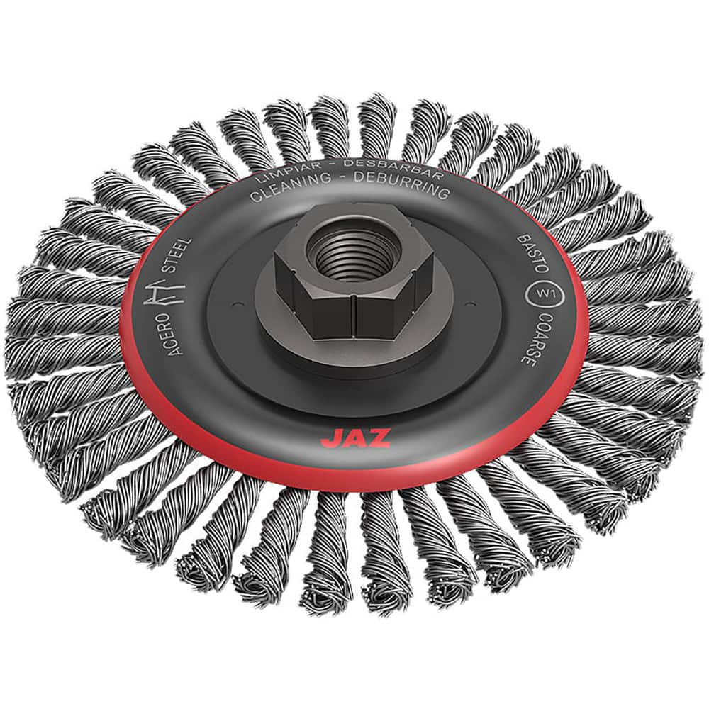 JAZ USA 43882B Wheel Brushes; Mount Type: Arbor Hole ; Wire Type: Knotted Standard Twist ; Outside Diameter (Inch): 6 ; Face Width (Inch): 3/8 ; Arbor Hole Thread Size: 5/8-11 ; Shank Diameter (Inch): 1/4