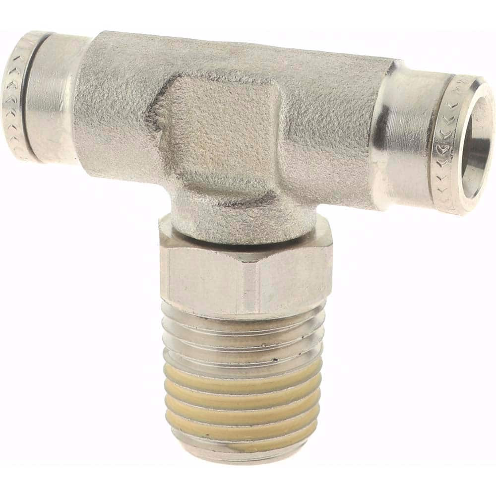 Norgren 124670428 Push-To-Connect Tube to Male & Tube to Male NPT Tube Fitting: Pneufit Swivel Male Tee, 1/4" Thread, 1/4" OD