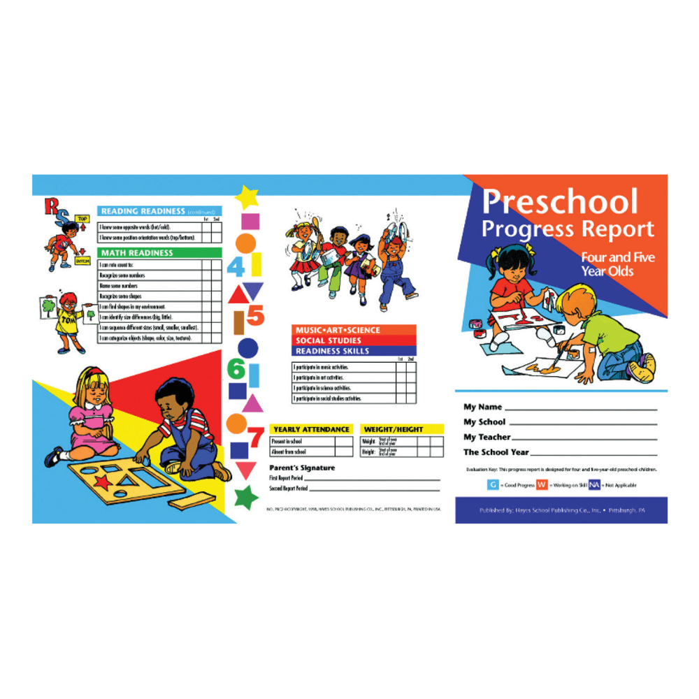 Hayes H-PRC2-6  Preschool Progress Report Cards, Age 4-5, 10 Report Cards Per Pack, Set Of 6 Packs