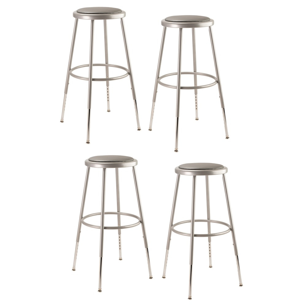 OKLAHOMA SOUND CORPORATION 6424H/4 National Public Seating Adjustable Vinyl-Padded Stools, 25 - 32 1/2inH, Gray, Set Of 4