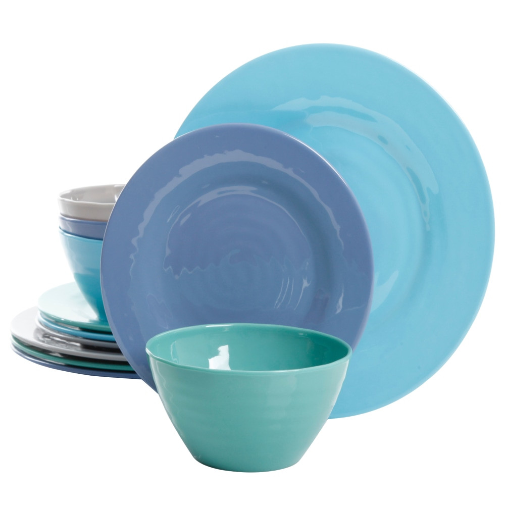 GIBSON OVERSEAS INC. 995105719M Gibson Brist 12-Piece Dinnerware Set, Gray/Blue/Light Blue/Teal