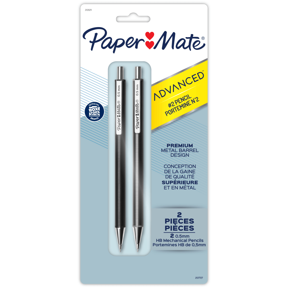 NEWELL BRANDS INC. Paper Mate 2128211  Advanced Metal Barrel Mechanical Pencils, 0.7 mm, Gray/Black Barrels, Pack Of 2 Pencils
