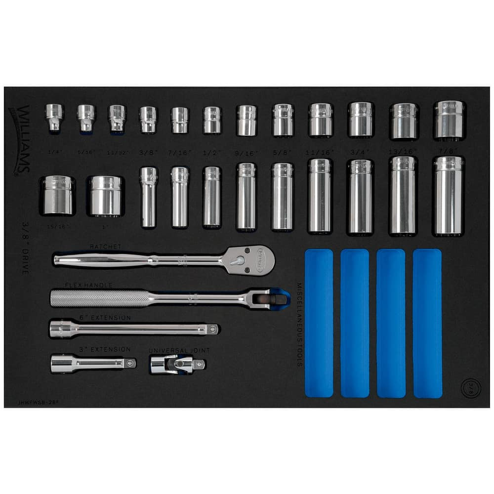 Williams JHWFWSB-28F Socket Sets; Set Type: Deep; Standard ; Measurement Type: SAE ; Drive Size: 3/8 ; Minimum Size (Inch): 1/4 ; Maximum Socket Depth (Decimal Inch): 2.0000 ; Maximum Size (Inch): 7/8