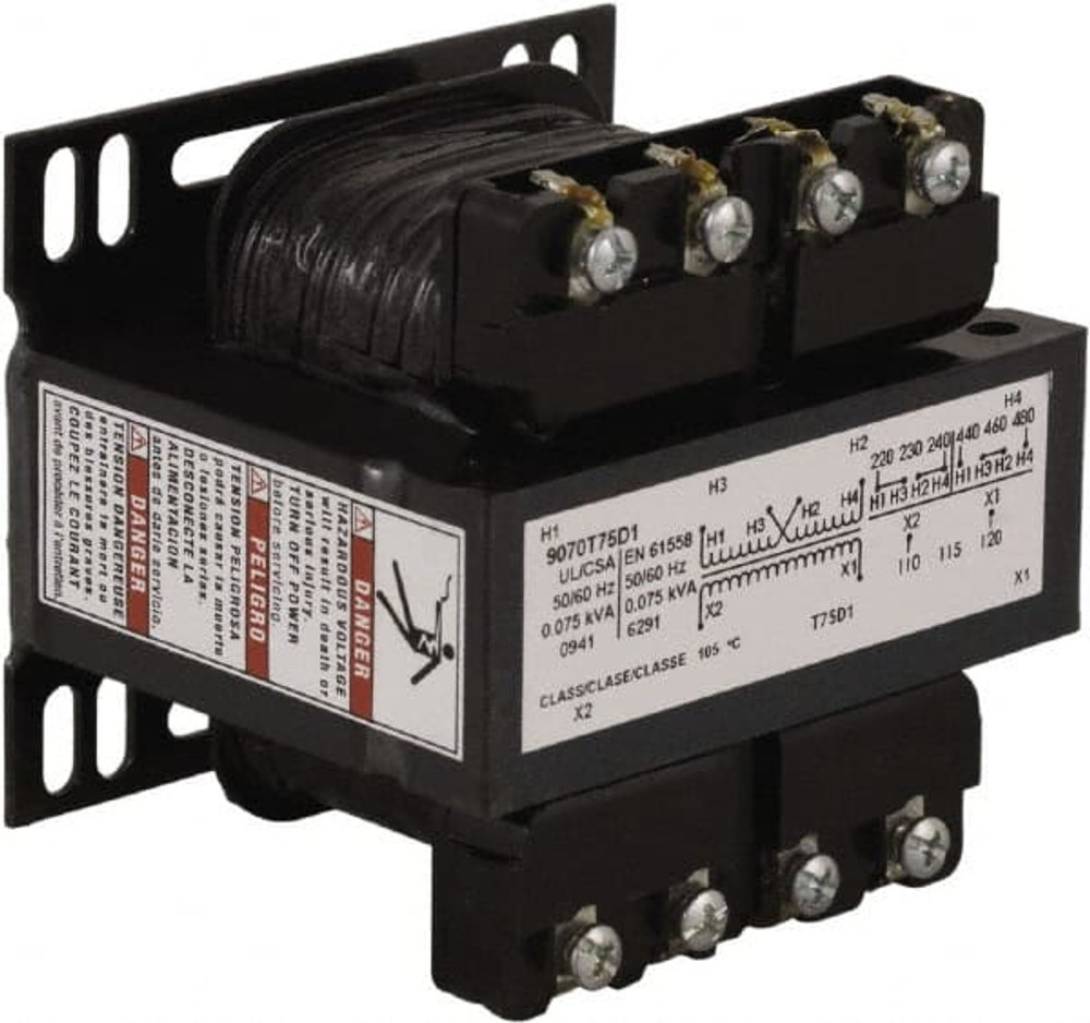 Square D 9070T75D3 1 Phase, 75 VA, Control Transformer