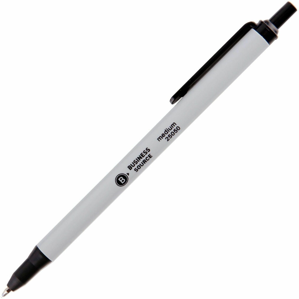 SP RICHARDS 25050 Business Source Retractable Ballpoint Pens - Medium Pen Point - Retractable - Black - Gray Barrel - 1 Dozen