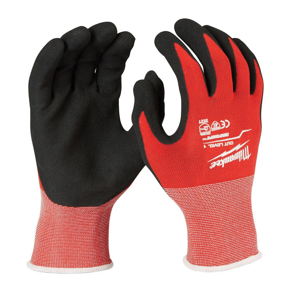 Milwaukee Tool 48-22-8901VR Cut & Puncture Resistant Gloves; Coating Material: Nitrile ; Coating Coverage: Palm & Fingertips ; Glove Type: Cut & Puncture-Resistant ; ANSI/ISEA Cut Resistance Level: A1 ; Primary Material: HPPE Blend; Nylon ; Lining Material: Nylon; Lycra