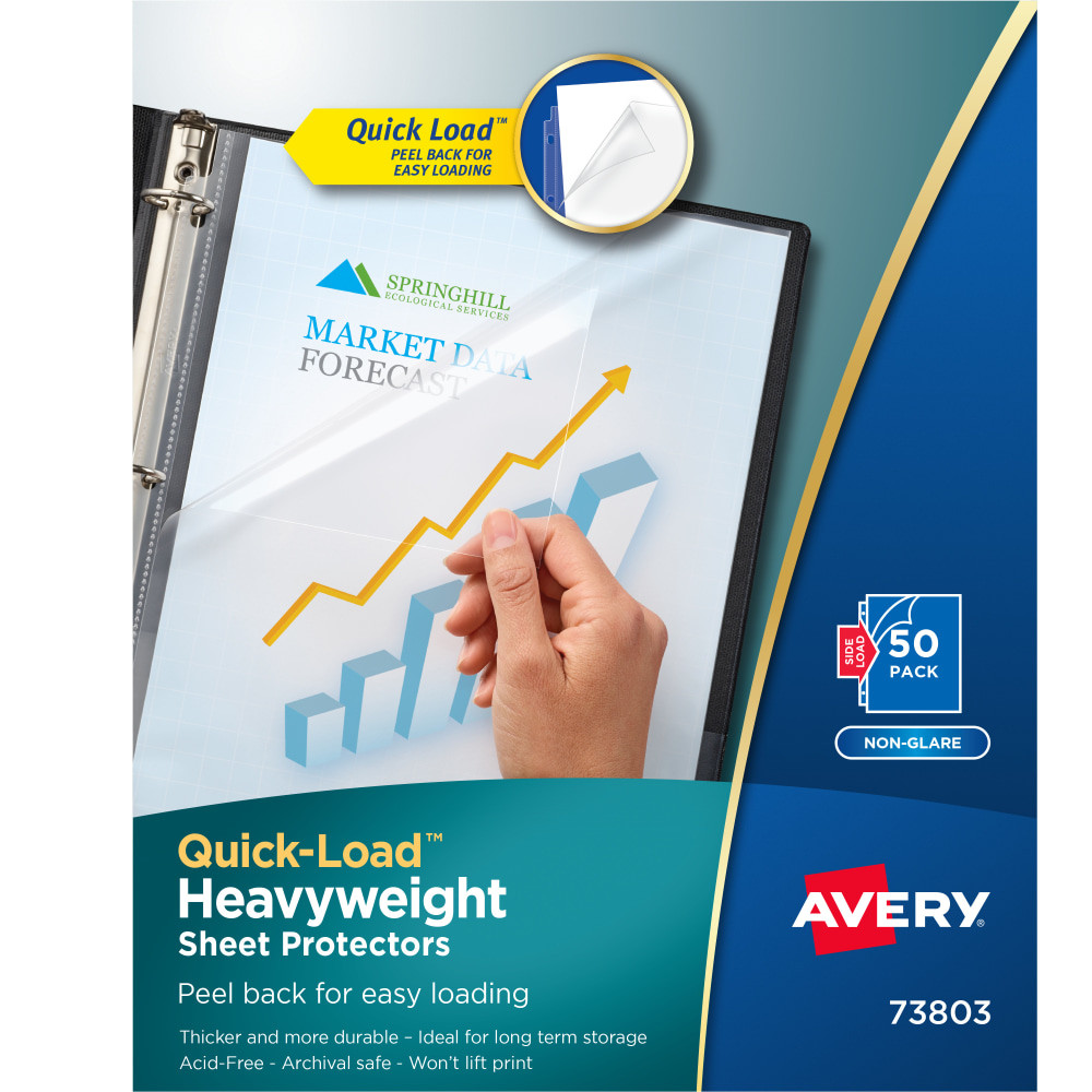 AVERY PRODUCTS CORPORATION Avery 73803  Quick-Load Non-Glare Sheet Protectors, Top & Side Load, 8-1/2in x 11in, Clear, 50 Document Protectors