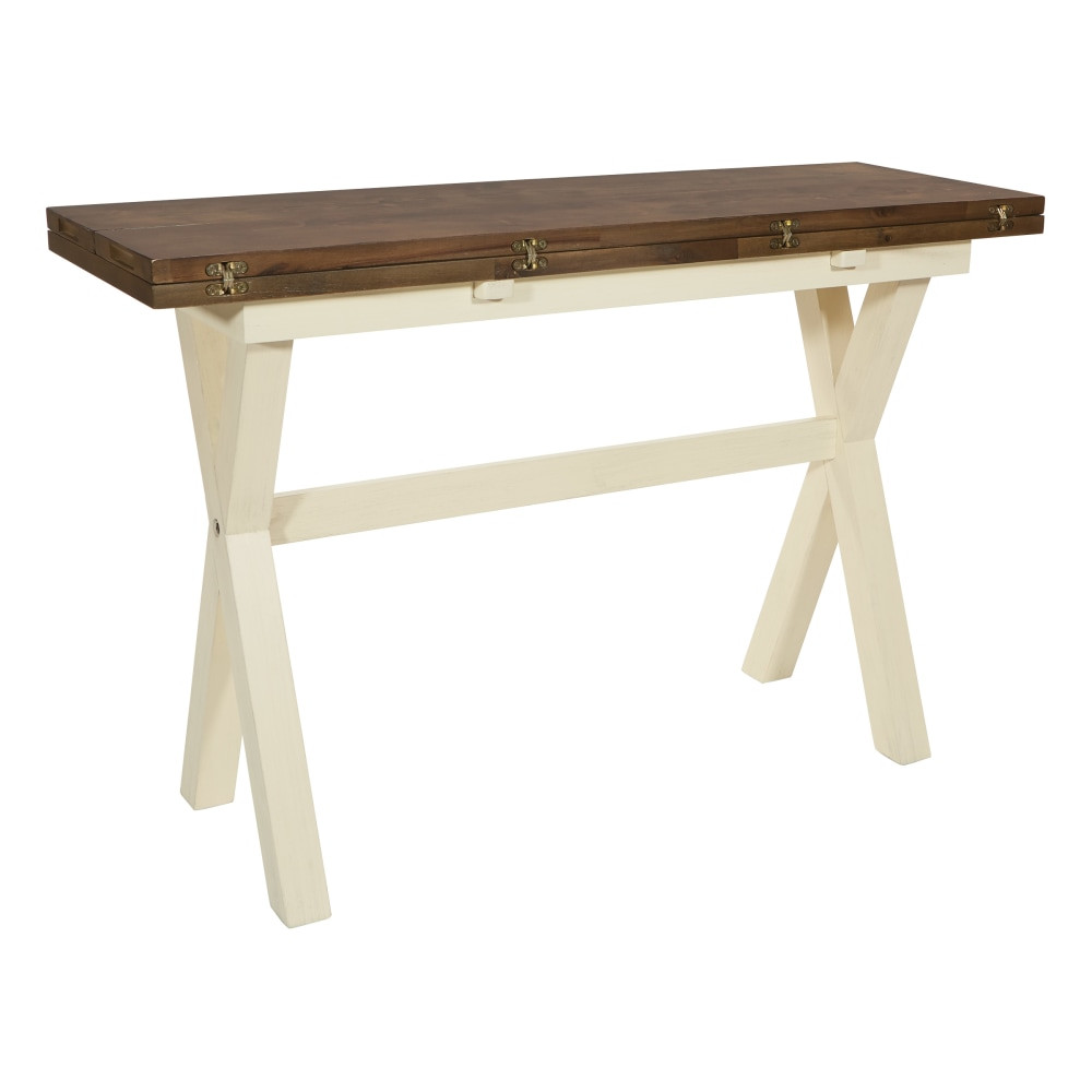 OFFICE STAR PRODUCTS ABR6578-AW Office Star Albury Wood Square Flip-Top Table, 31-1/4inH x 47-13/16inW x 31-7/8inD, Wood Stain/Antique White