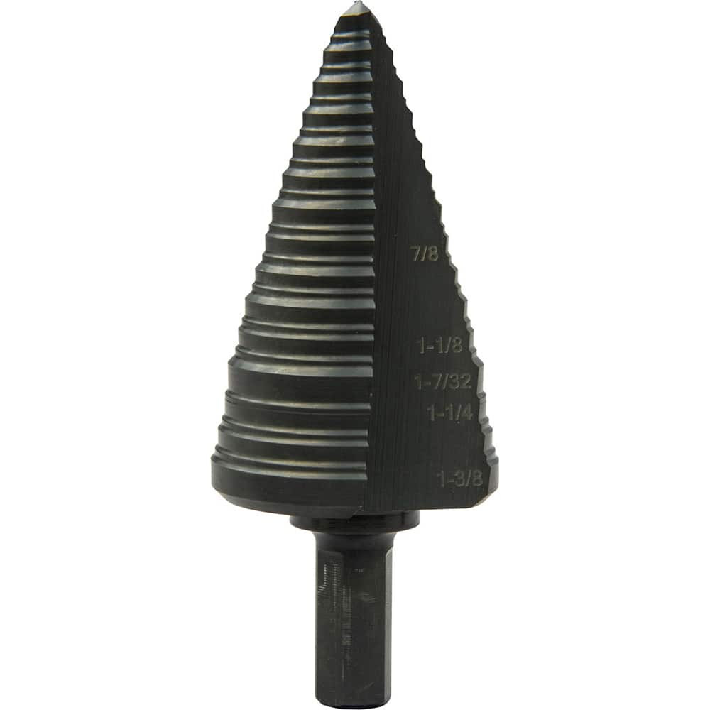 Greenlee GSB12 Step Drill Bits: 1/4" to 1-3/8" Hole Dia, 3/8" Shank Dia, Steel, 15 Hole Sizes