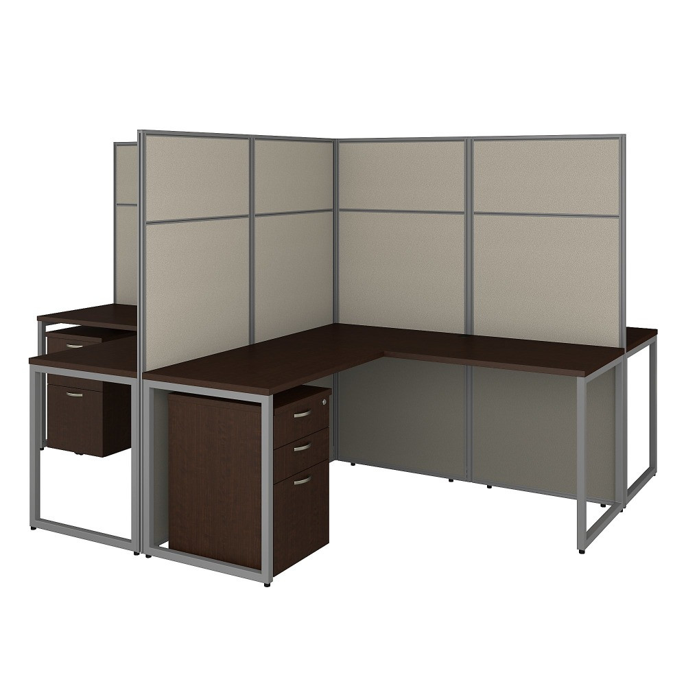 BUSH INDUSTRIES INC. Bush Business Furniture EODH76SMR-03K  Easy Office 60inW 4-Person L-Shaped Cubicle Desk With Drawers And 66inH Panels, Mocha Cherry, Standard Delivery