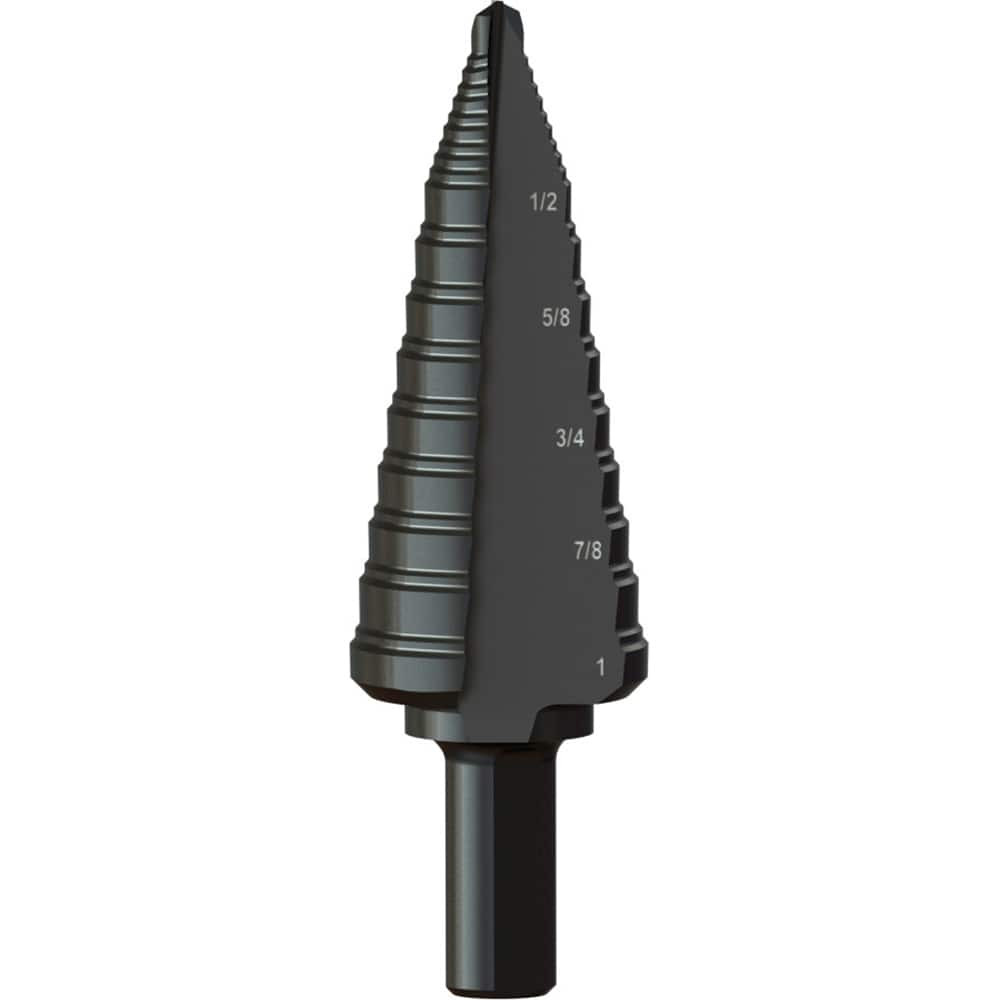 Greenlee GSB08 Step Drill Bits: 3/16" to 1" Hole Dia, 3/8" Shank Dia, Steel, 10 Hole Sizes