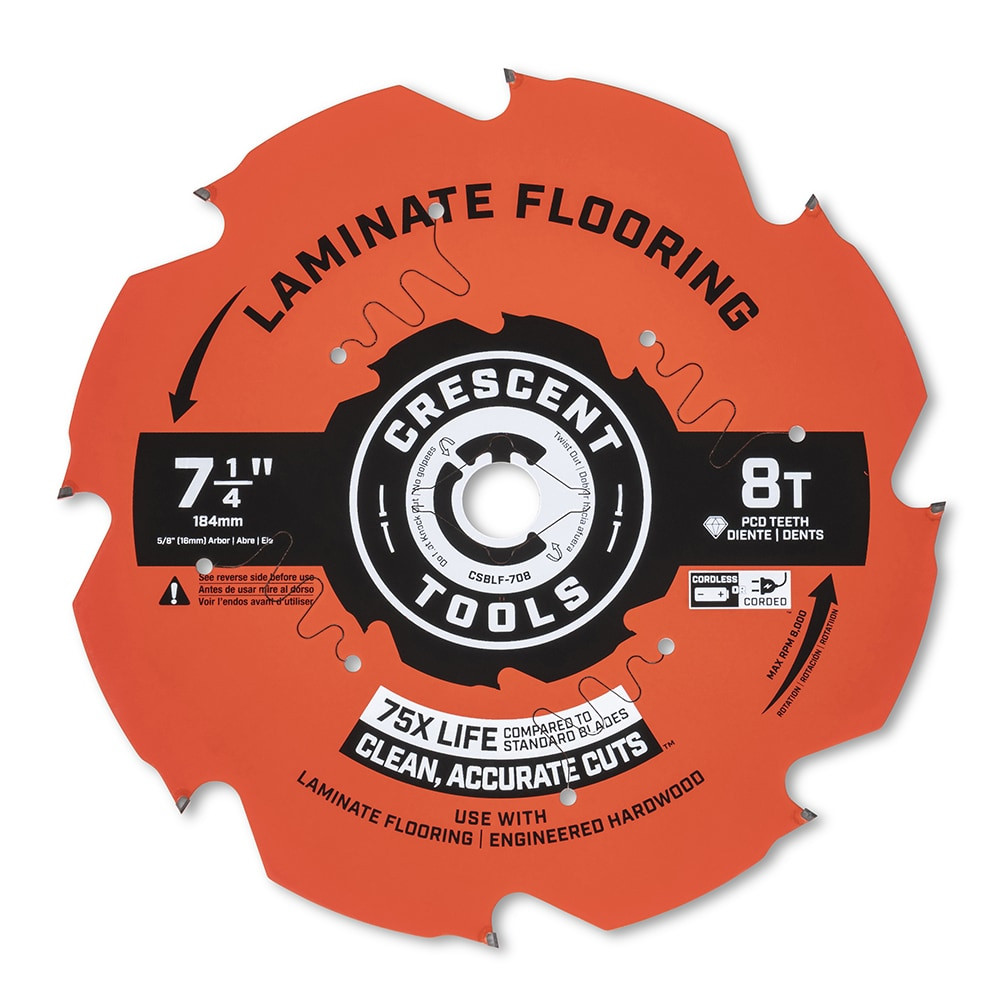 Crescent CSBLF-708 Wet & Dry Cut Saw Blade: 7-1/4" Dia, 5/8" Arbor Hole, 0.071" Kerf Width, 8 Teeth