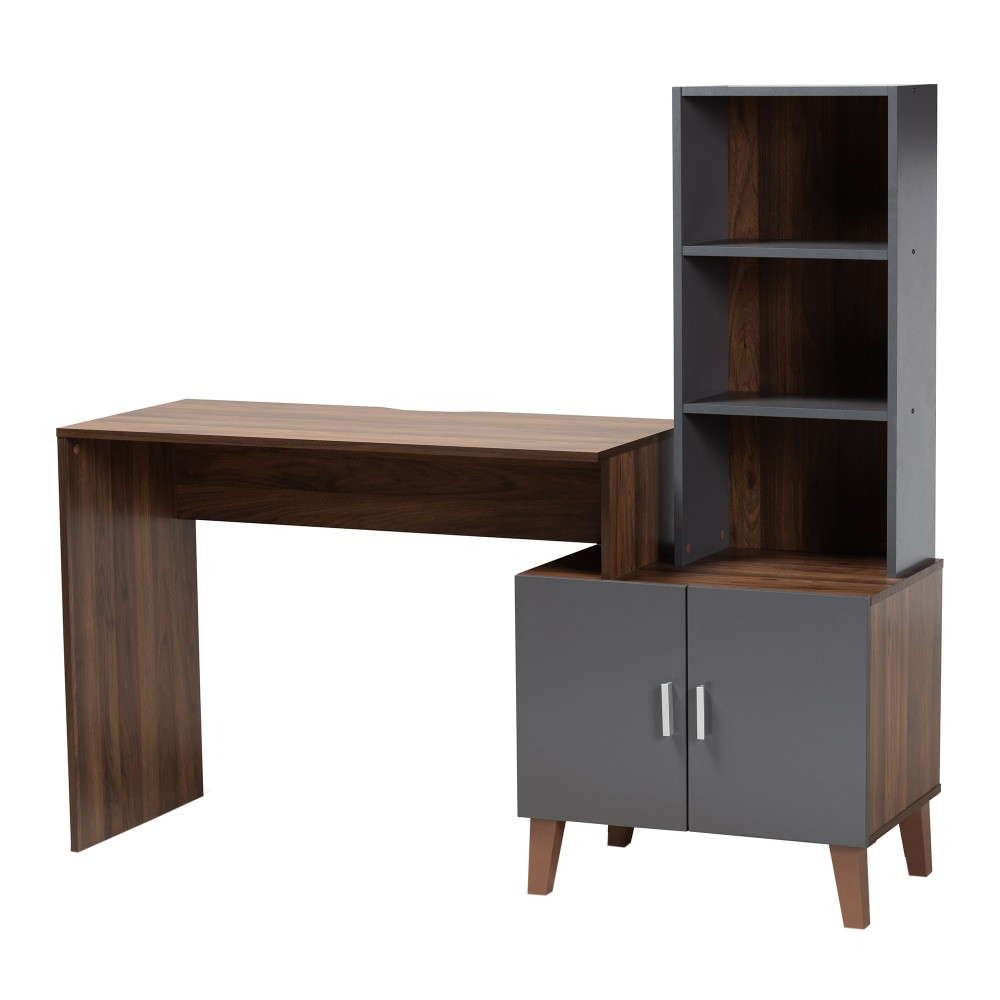 WHOLESALE INTERIORS, INC. 2721-11696 Baxton Studio Jaeger 57inW 2-Tone Writing Desk With Shelves, Walnut Brown/Dark Gray