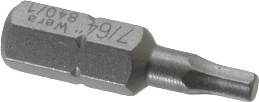 Wera 05135078001 Hex Screwdriver Insert Bit: 1/4" Drive, 7/64" Hex, 1" OAL