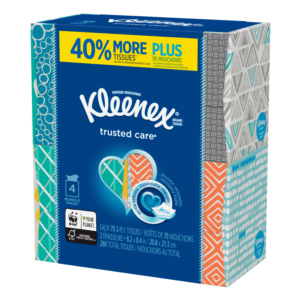 KIMBERLY-CLARK Kleenex KCC50184CT  Trusted Care Everyday 2-Ply Facial Tissues, White, 70 Tissues Per Box, Case Of 12 Boxes