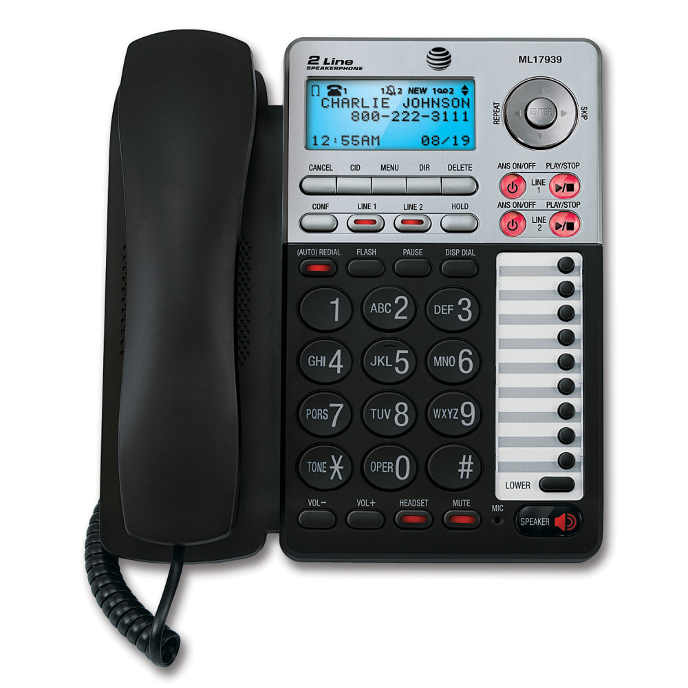 VTECH HOLDINGS LTD AT&amp;T ML17939 AT&T ML17939 2-Line Corded Phone with Speakerphone & Digital Answering System, Black