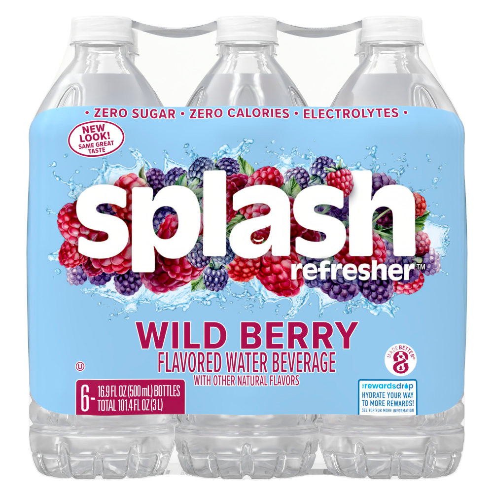 NESTLE WATERS NORTH AMERICA Splash 12184445PK  Refresher Wild Berry Flavor Water Beverage 16.9 FL OZ Plastic Bottle Pack of 6