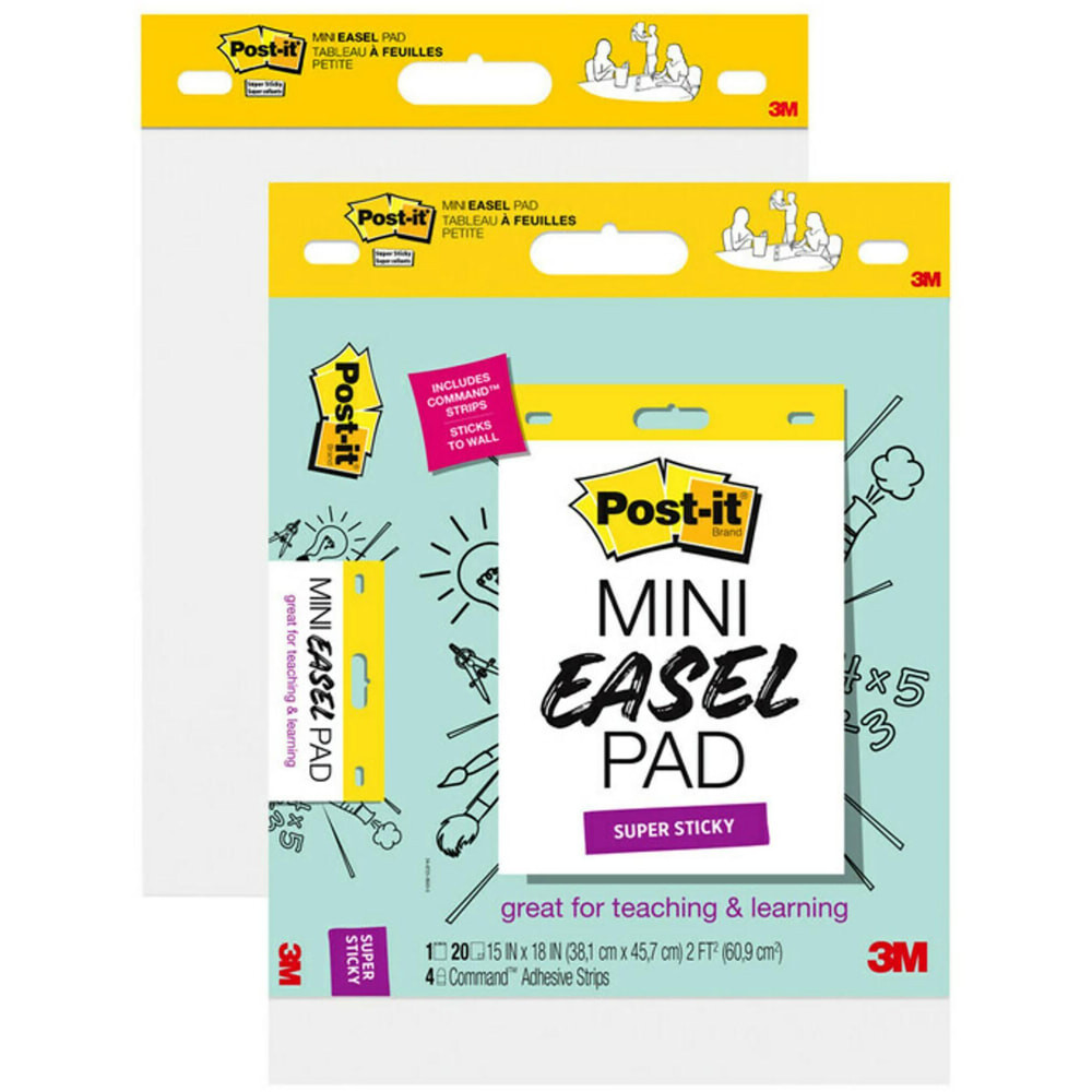 3M CO 577SS-2PK Post-it Super Sticky Mini Easel Pads, 15 in x 18 in, 2 Pads, 20 Sheets/Pad, Great for Virtual Teachers and Students, White