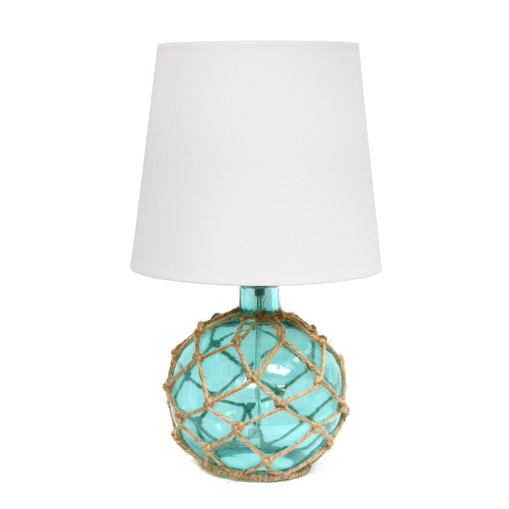 ALL THE RAGES INC Lalia Home LHT-3011-AU  Maritime Glass And Rope Table Lamp, 14-3/4inH, White/Aqua