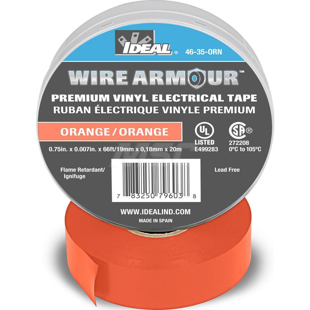 Ideal 46-35-ORN Vinyl Film Electrical Tape: 3/4" Wide, 66' Long, 7 mil Thick, Orange