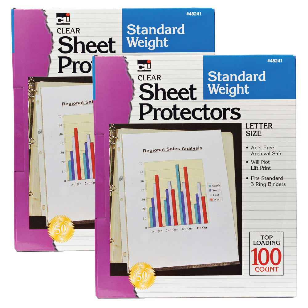 BAUMGARTENS Charles Leonard CHL48241BN  Top-Loading Sheet Protectors, 8 1/2in x 11in, Clear, 100 Per Pack, 2 Packs