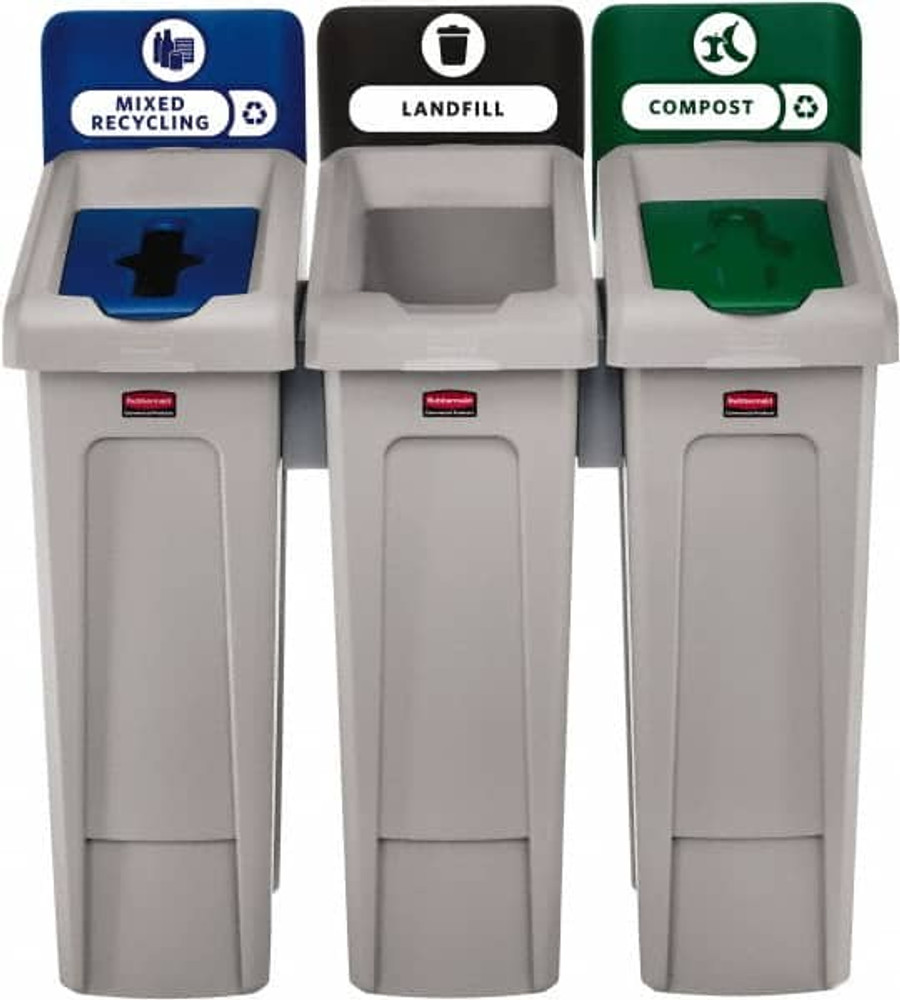 Rubbermaid 2007918 SLIM JIM Recycling Station 3-Stream Landfill/Mixed Recycling/Compost Bin/Can/Kit/Station, 23 Gal
