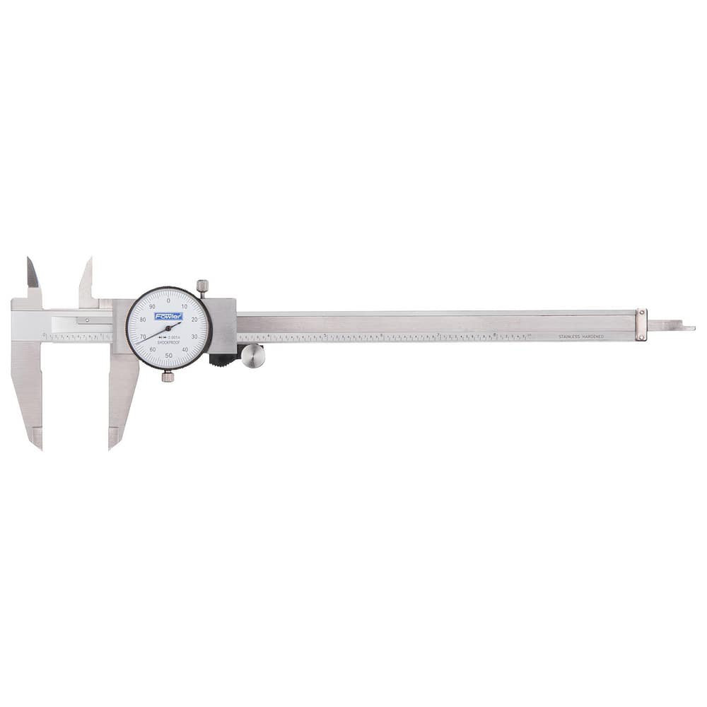 Fowler 520080121 Dial Calipers; Accuracy (Decimal Inch): +/-.002 ; Minimum Measurement (Decimal Inch): 0.0000 ; Maximum Measurement (Decimal Inch): 12.0000 ; Caliper Material: Stainless Steel ; Jaw Adjustment Type: Thumb Wheel ; Jaw Style: Outside