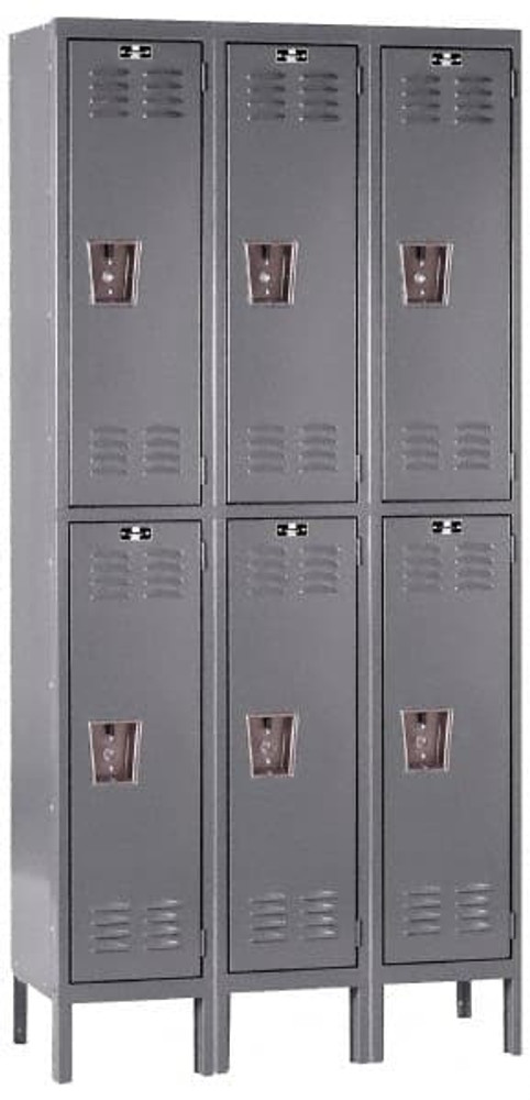 Hallowell U3258-2HG 3-Wide Locker: 12" Wide, 14" Deep, 78" High, Padlock