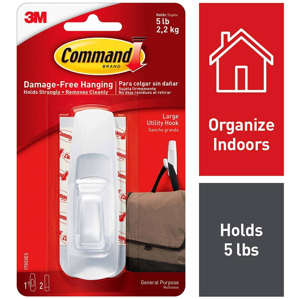 3M Storage Hook: 1.33" Projection, 5 lb Load Capacity, Plastic 7100113025