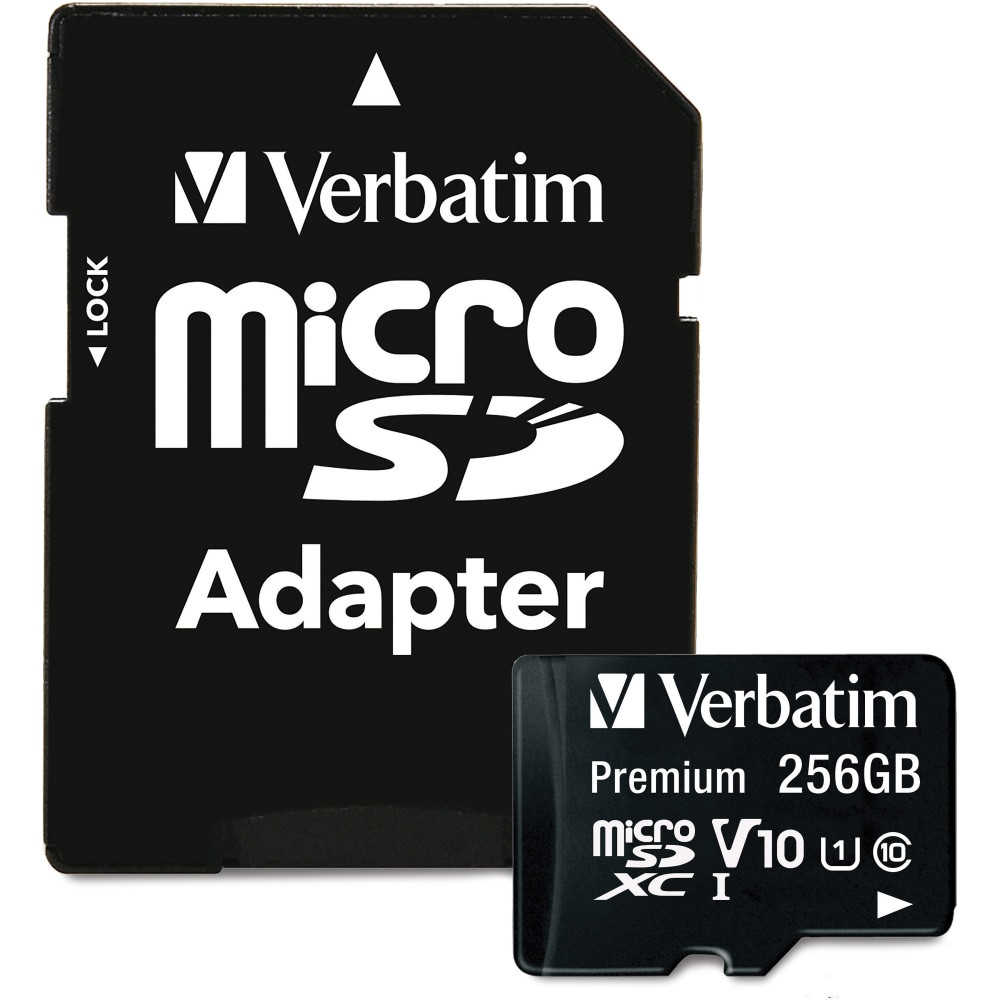 VERBATIM AMERICAS LLC Verbatim 70364  Premium 256 GB Class 10/UHS-I (U1) microSDXC - 1 Pack - 100 MB/s Read - Lifetime Warranty
