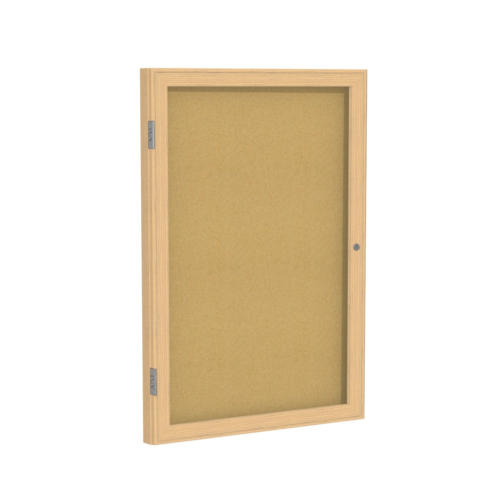 GHENT MANUFACTURING INC. PW12418K Ghent 1-Door Enclosed Natural Cork Bulletin Board, 24in x 18in, Wood Frame, Oak