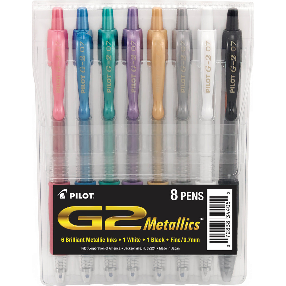 PILOT CORPORATION OF AMERICA Pilot 34405  G2 Metallics Gel Pens, Fine Point, 0.7 mm, Assorted Barrel Colors, Assorted Ink Colors, Pack Of 8 Pens