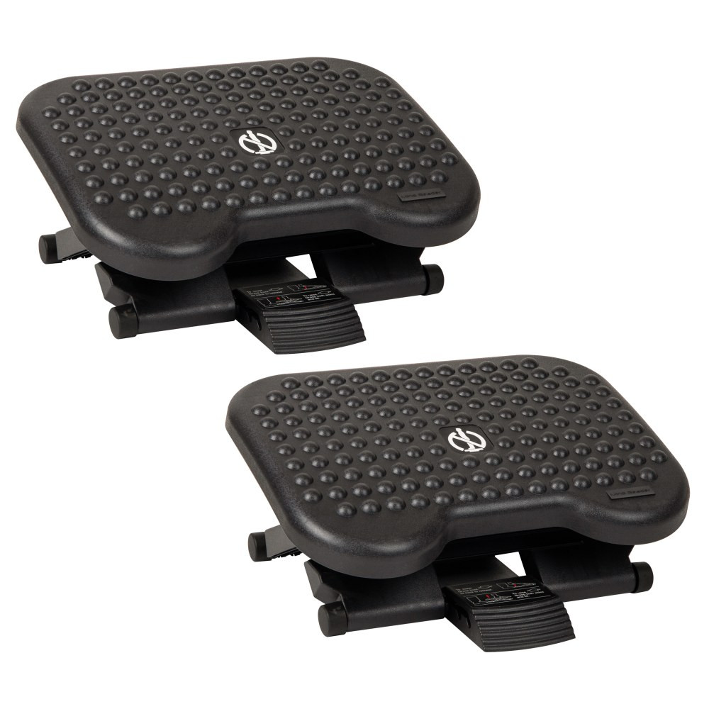 EMS MIND READER LLC 2FTREST-BLK Mind Reader Adjustable Ergonomic Under Desk Foot Rest, Plastic, 6-1/4inH x 13inW x 17inD, Black, Set of 2 Footrests