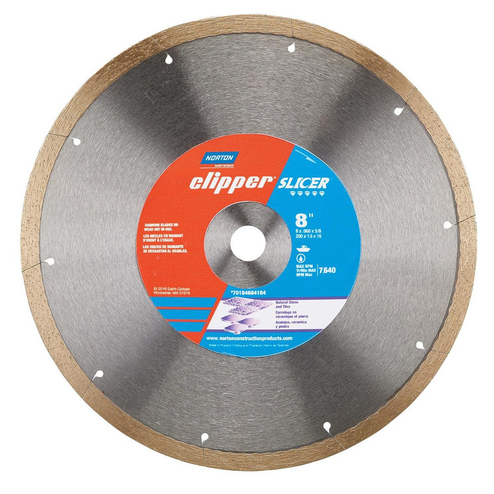 Norton 70184684184 Wet & Dry Cut Saw Blade: 8" Dia, 5/8" Arbor Hole, 0.06" Kerf Width, 1 Teeth