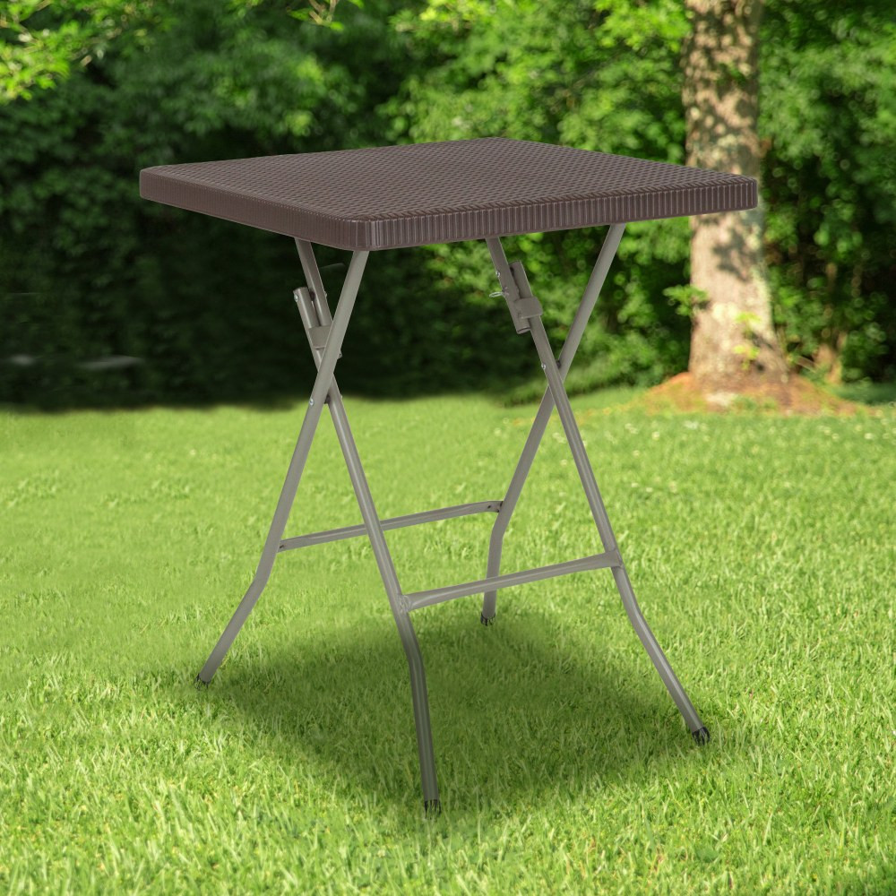 FLASH FURNITURE DADFT60  Square Rattan Plastic Folding Table, 29inH x 23-1/2inW x 23-1/2inD, Brown