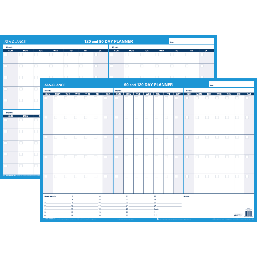 ACCO BRANDS USA, LLC AT-A-GLANCE PM23928  30% Recycled Undated Erasable/Reversible Wall Planner, 90/120 Day, 36in x 24in, Black/Blue, PM-239-28