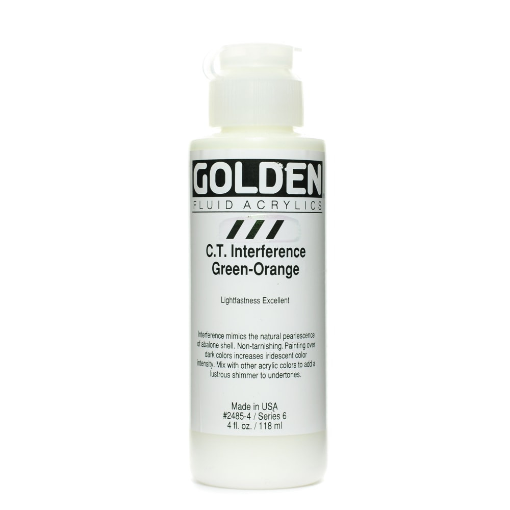 GOLDEN ARTIST COLORS, INC. Golden 2485-4  Fluid Acrylic Paint, 4 Oz, Interference Green-Orange (CT)