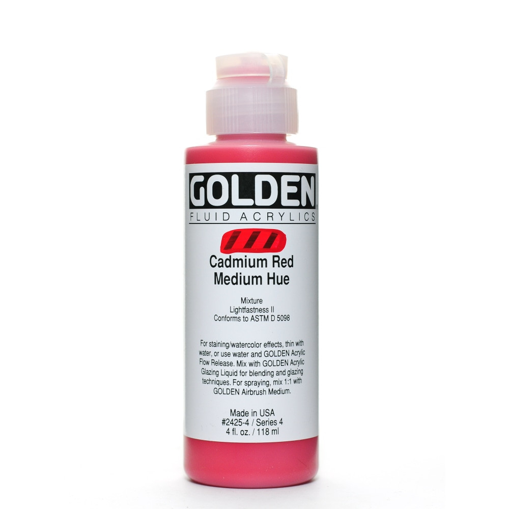 GOLDEN ARTIST COLORS, INC. Golden 2425-4  Fluid Acrylic Paint, 4 Oz, Cadmium Red Medium Hue