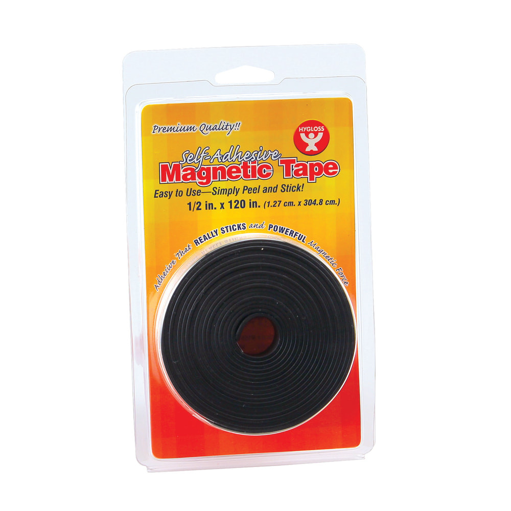 Hygloss HYG61410-6  Magnetic Tape Strips, 0.5in x 3.33 Yd., Black, Pack Of 6
