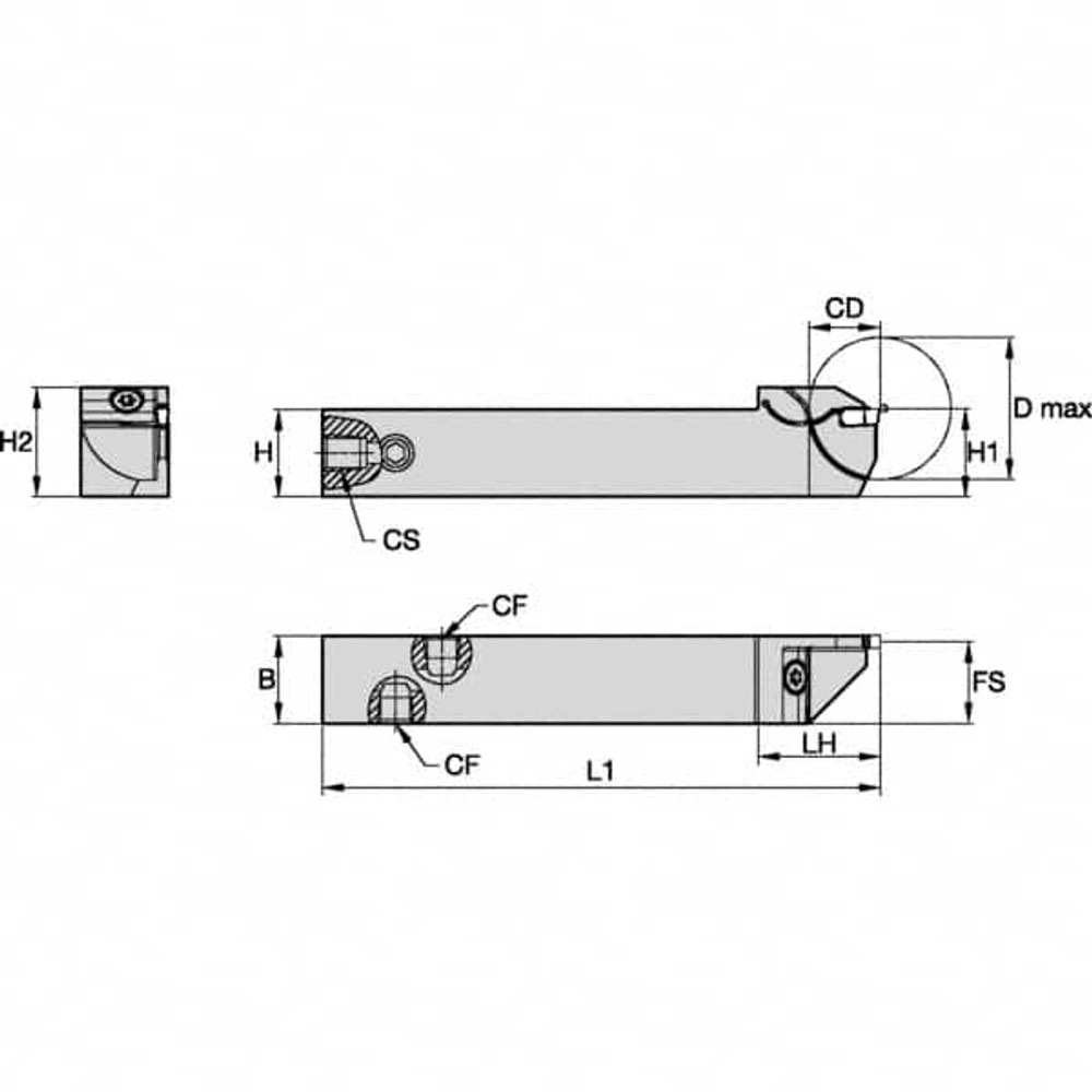 Kennametal 6179751 Indexable Grooving-Cutoff Toolholder: EVSCFL121B16, 1.4 to 1.4 mm Groove Width, 16 mm Max Depth of Cut, Left Hand